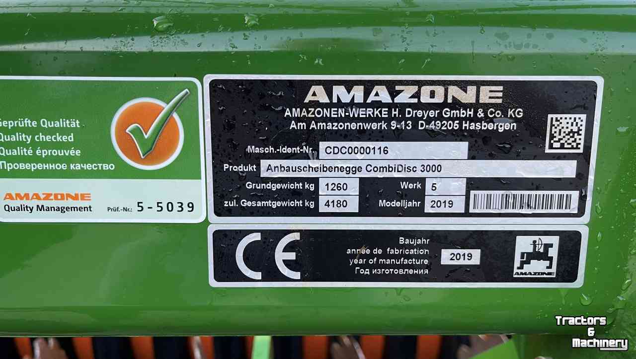 Disc harrow Amazone CombiDisc 3000